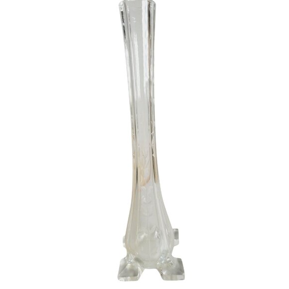 Vintage 1920's Bud Vase Etched Flowers in Clear Glass Footed 9.5" Belgium - Picture 3 of 12